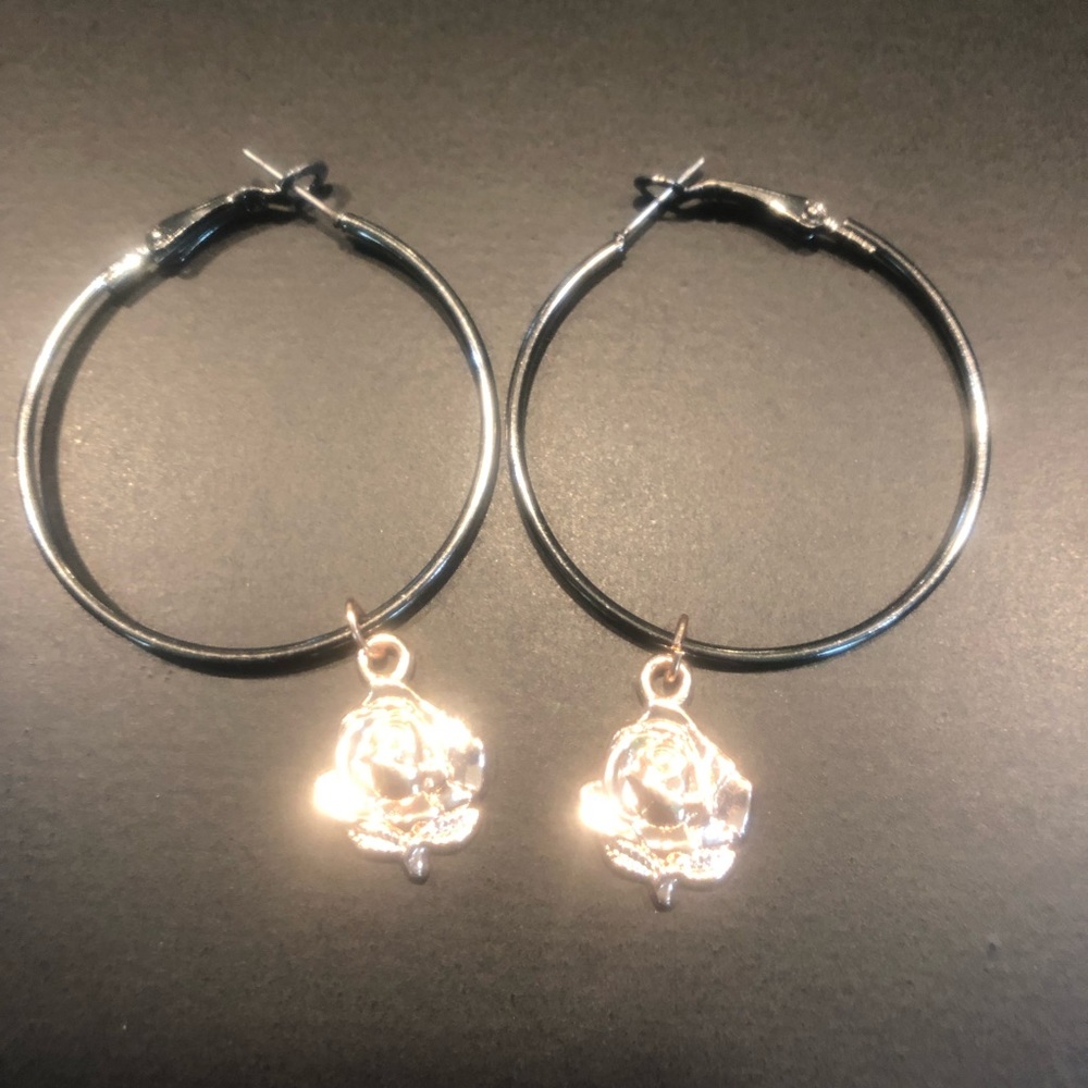 hoop earrings with rose accents